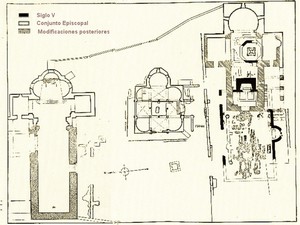 Plano del Conjunto Episcopal de Tarrasa según Torrella Nimbó. Pulsar para ampliar